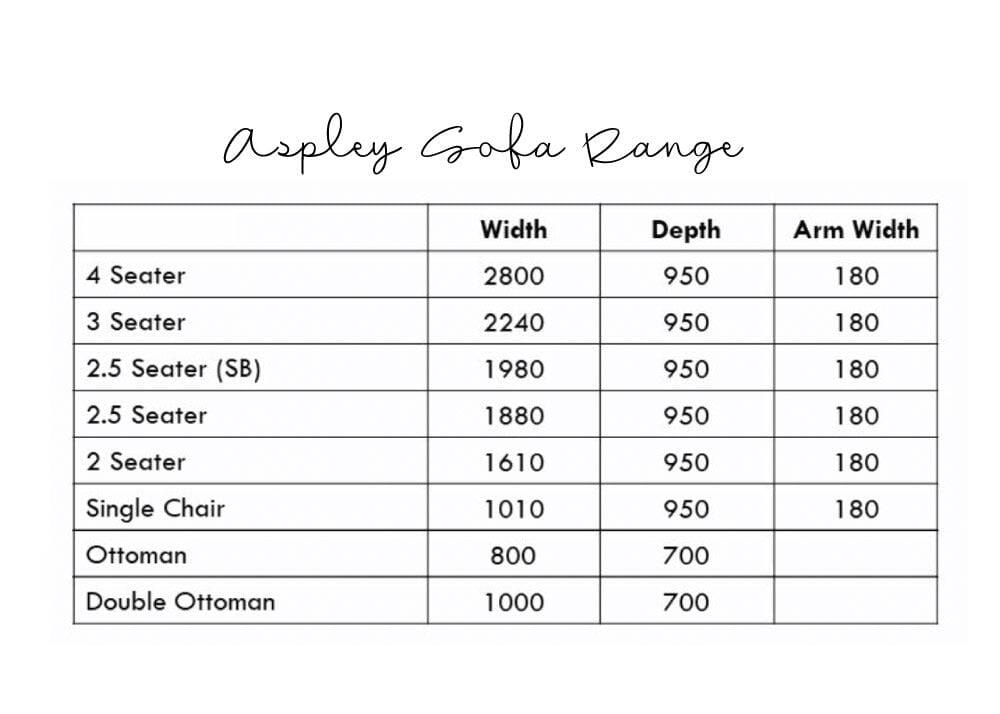 Aspley sofa range dimensions list