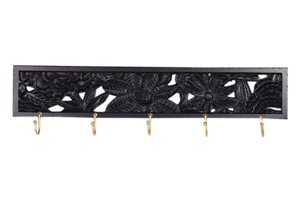 Dahlia Black Carved Wood Multi Hook Decorator DWBH