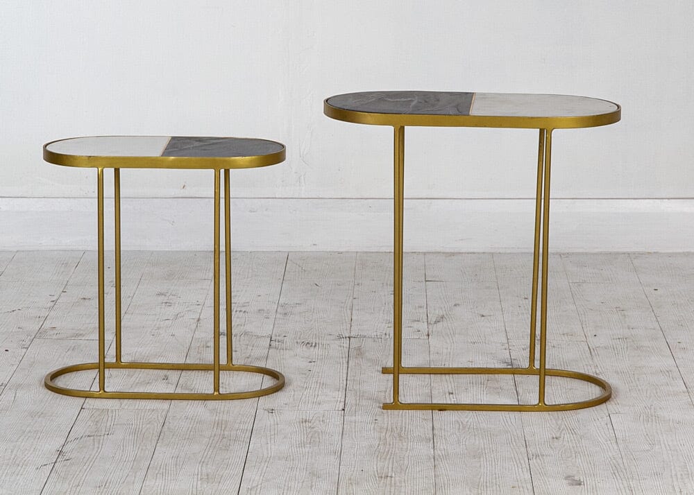 Oval Side Table Two Tone Marble Top - Large Lamp Tables Smile Interiors