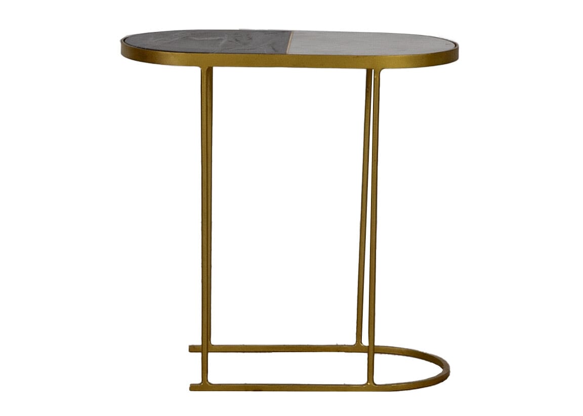 Oval Side Table Two Tone Marble Top - Large Lamp Tables Smile Interiors