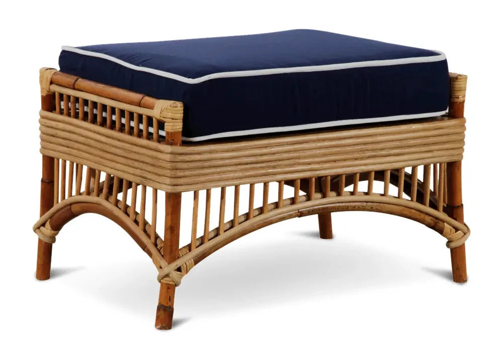 Kuranda Foot Stool - Jungle with Marine Blue/White Piping Covers Alfresco Lounging Kuranda 