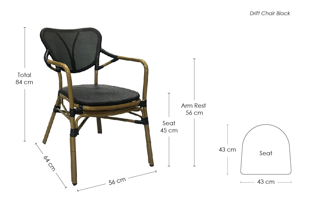 Drift Outdoor Dining Chair dimensions