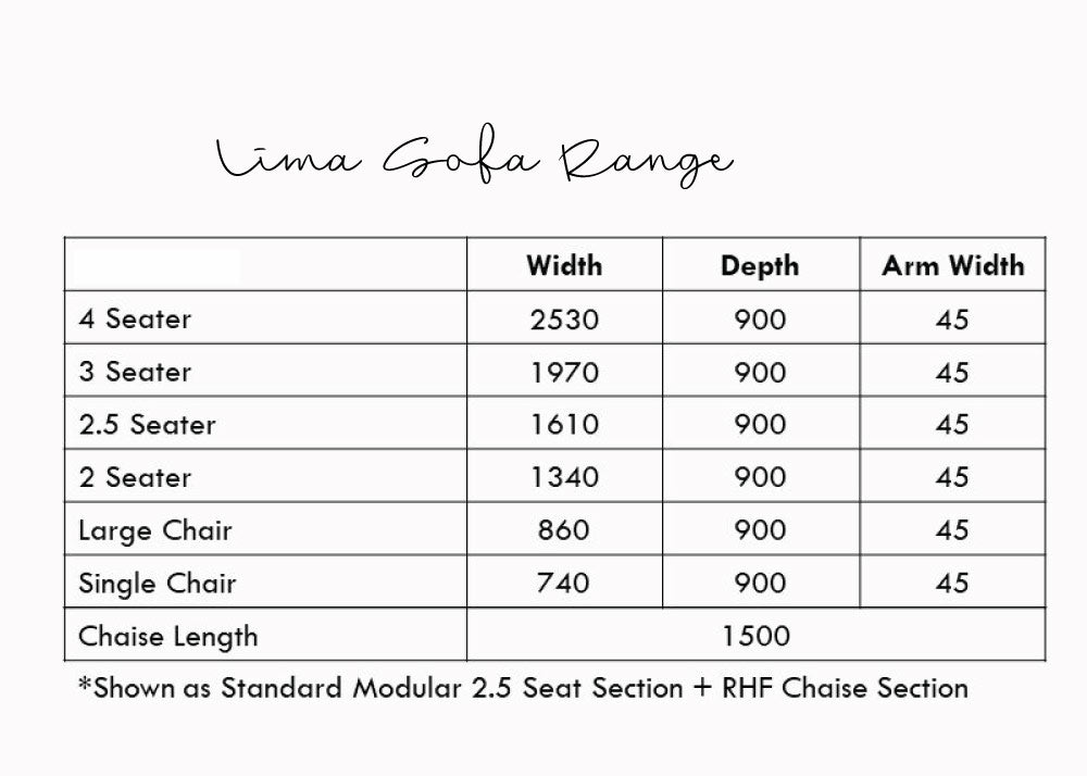 Lima made to order sofa range - dimensions