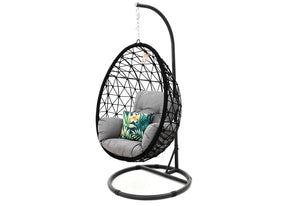 Web Egg Chair outdoor protected with powder coated steel frame in black