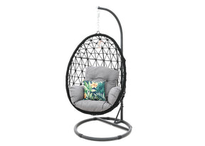 Web Egg Chair outdoor protected with powder coated steel frame in black front