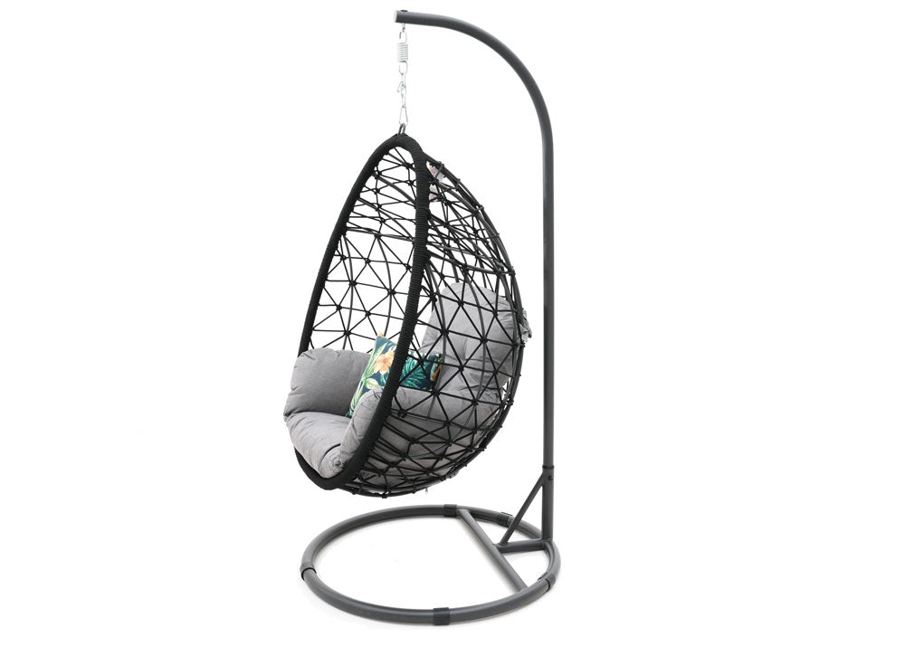 Web Egg Chair outdoor protected with powder coated steel frame in black side view