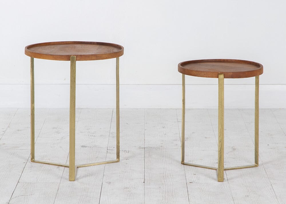Round Side Table with Wooden Top - Large Lamp Tables Smile Interiors 