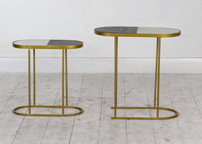 Oval Side Table Two Tone Marble Top - Small Lamp Tables Smile Interiors 