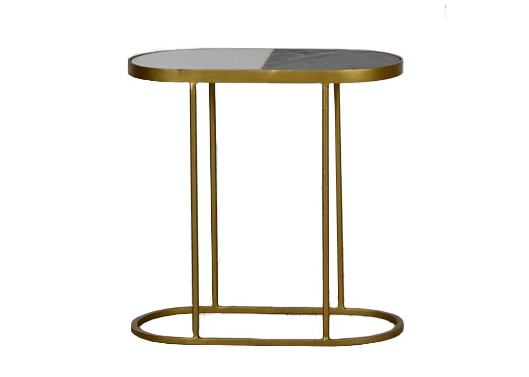 Oval Side Table Two Tone Marble Top - Small Lamp Tables Smile Interiors 
